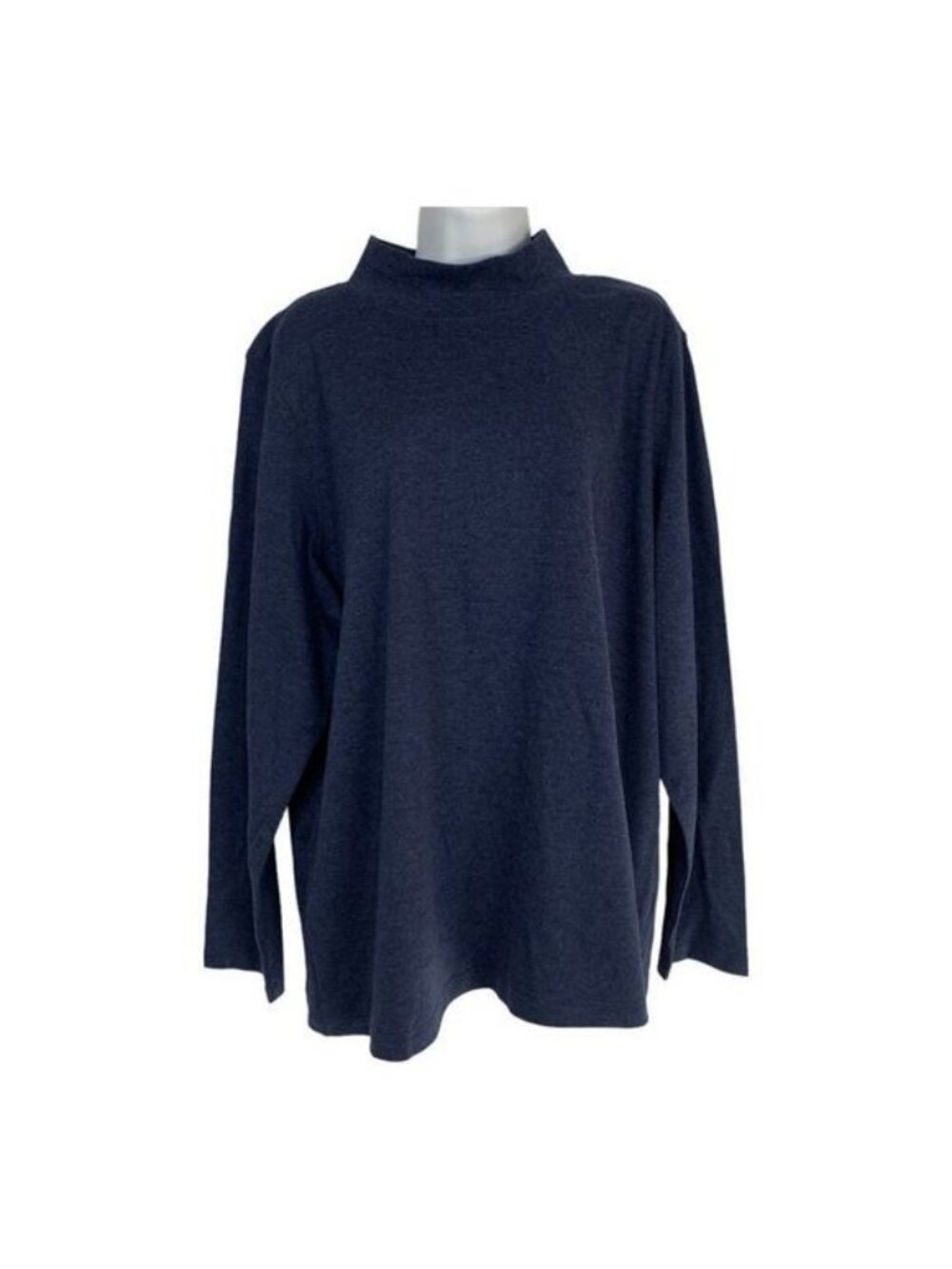 St. Johns Bay Womens 2X Long Sleeve Mock Neck Top Navy Blue Cotton Blend